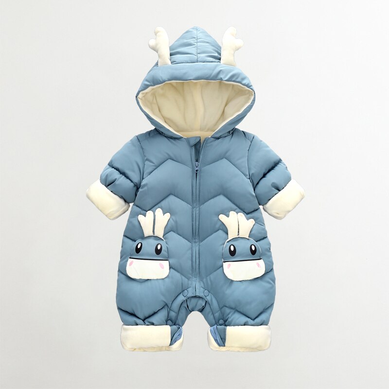 2020 marca de inverno do bebê snowsuit mais veludo grosso bebê meninos macacão 0-3 anos recém-nascido macacão roupas da menina geral da criança casaco: Blue / 12-18M (90CM)