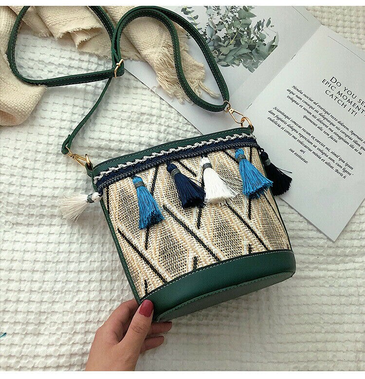 Bohemian Woven Handbag Straw Rattan Wicker Sling Bag Beach Casual Clutch