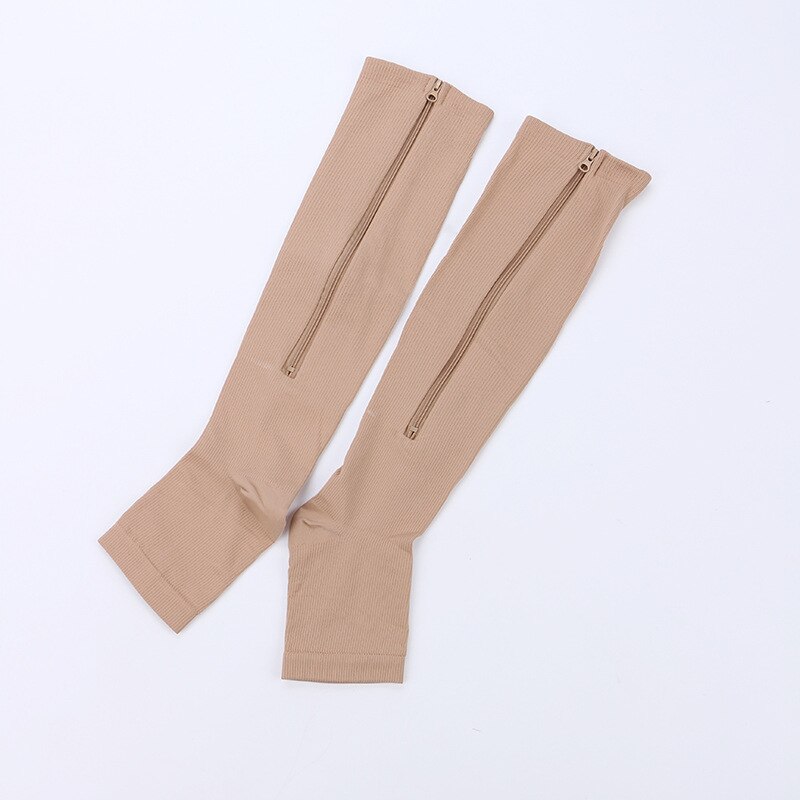 Compression Socks Men Women Support Knee Zipper Socks Female Open Toe Thin Anti-Fatigue Stretchy Sox High Socks Unisex