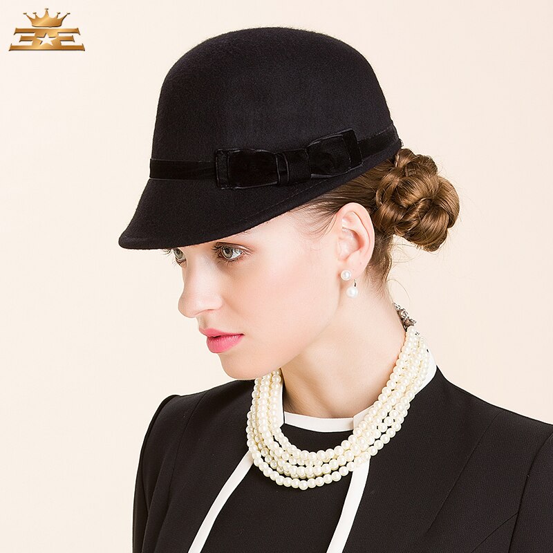 British Winter Hat Female British Style Wool Hat Lady Wool Cap Black Wool Hat Curling Brim B-7488