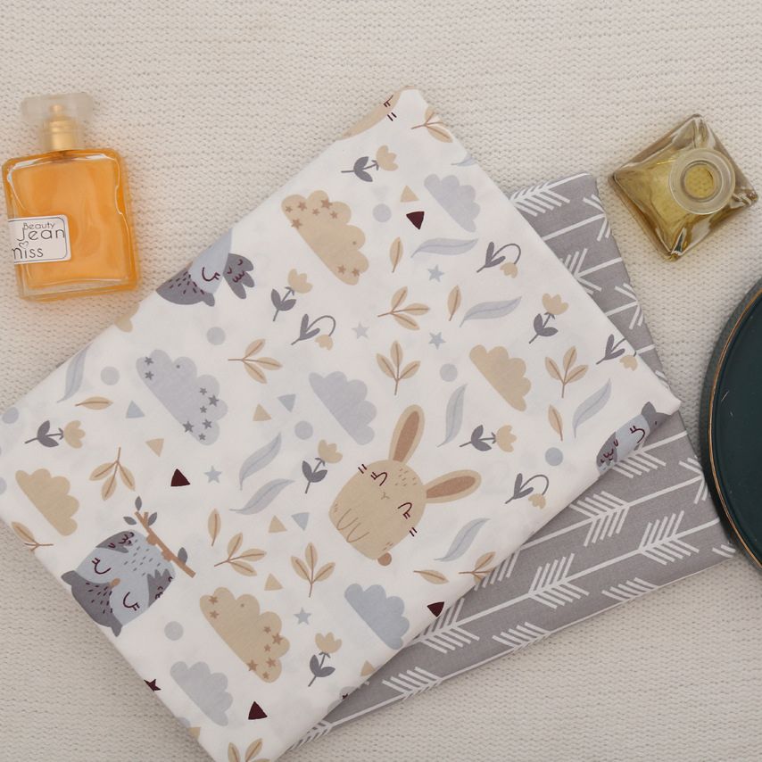 Tela de algodón con de búho y conejo para manualidades, tejido de tela de 100% con de flecha, ideal para la confección de vestidos de bebé, tejido de paño tilda