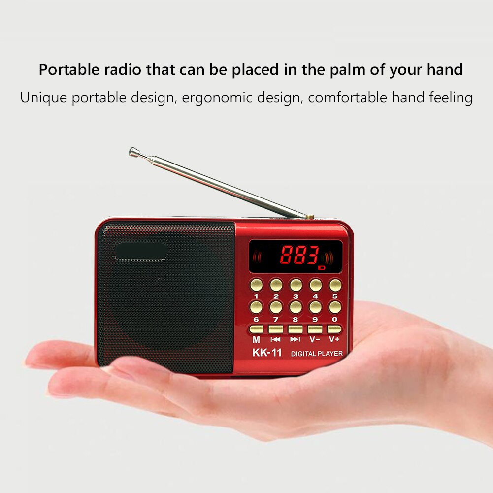 Mini Portable Radio Handheld USB Rechargeable Radio FM USB TF MP3 Player Digital Speaker Telescopic Antenna with Charging Cable
