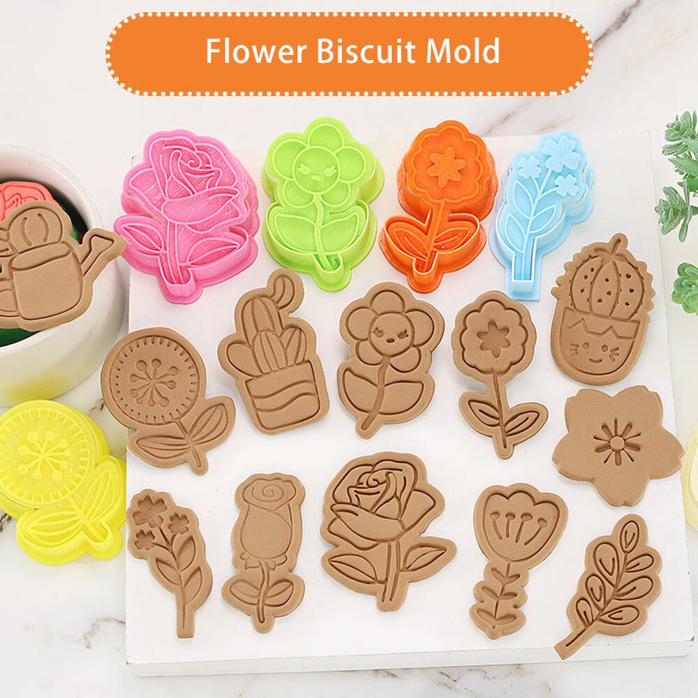 Molde para galletas con flor de Rosa para el día de la madre, molde para galletas con dibujos animados de flor de cerezo, para hornear, DIY, 3D, para prensar galletas a mano