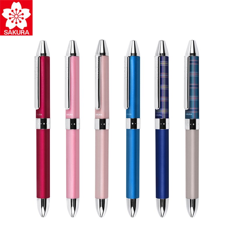 1 stk begrænset produkt japan sakura tre-i-en funktion flerfarvet gel pen ladear high-end roterende olie pen til at tage noter
