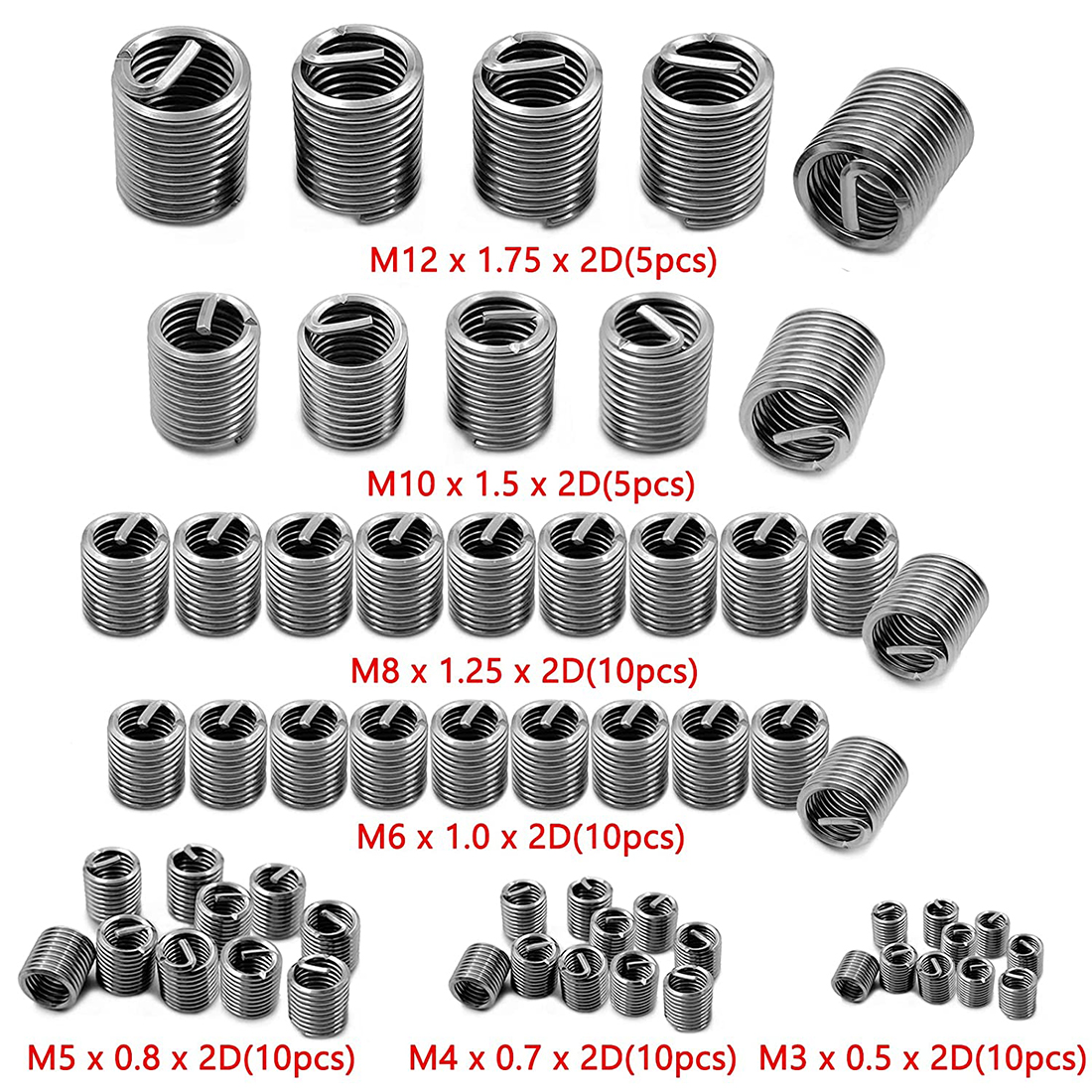 60Pcs Wire Thread Insert M3 M4 M5 M6 M8 M10 M12 Fastening Thread Insert Stainless Steel Spiral Wire Screw Sleeve Wear Repair Kit: Default Title