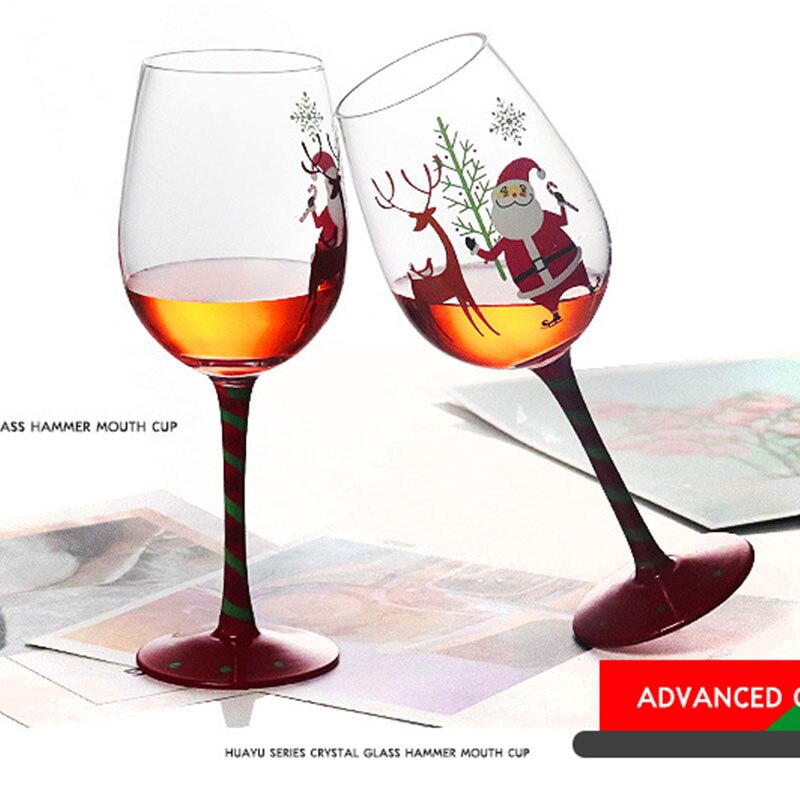 1/2Pcs 450ml Christmas Wine Glass Cup Hand Painted Santa Claus Wine Crystal Goblet Home Decoration Christmas Party Drinkwar