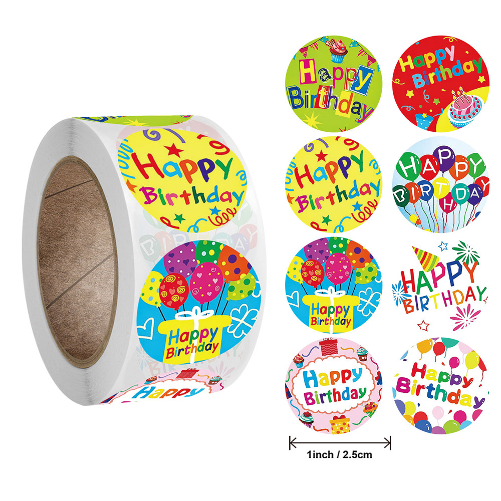 100-500pcs 8 Styles Happy Birthday Round Stickers Party Packaging Seal Labels for Scrapbooking Cards Decoration