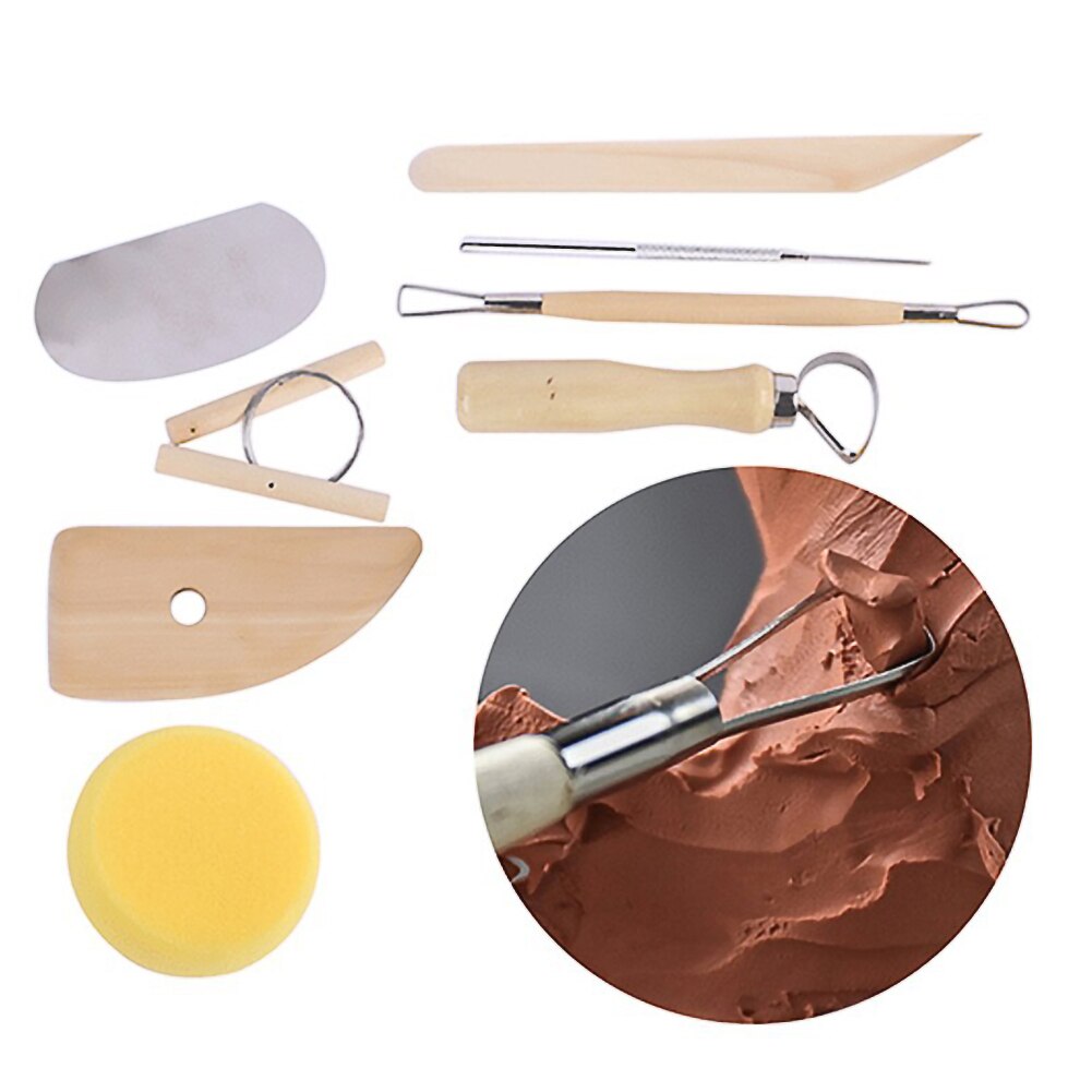 8pcs Clay Ceramics Molding Tools Set Pottery Clay Kit DIY Sculpting Set Carving Modeling Tools Kit Handle For Wooden Sculptures