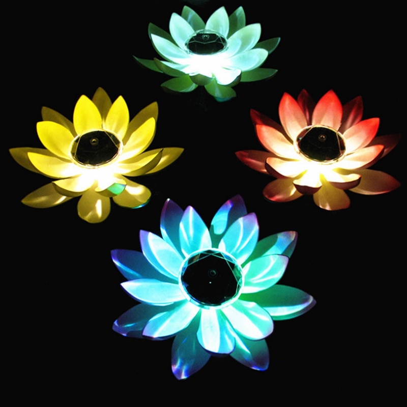 PY Solar Powered LED Lotus Flower Lamp Water Resistant Outdoor Floating Pond Night-Light for Garden Pool party Garden Decoration