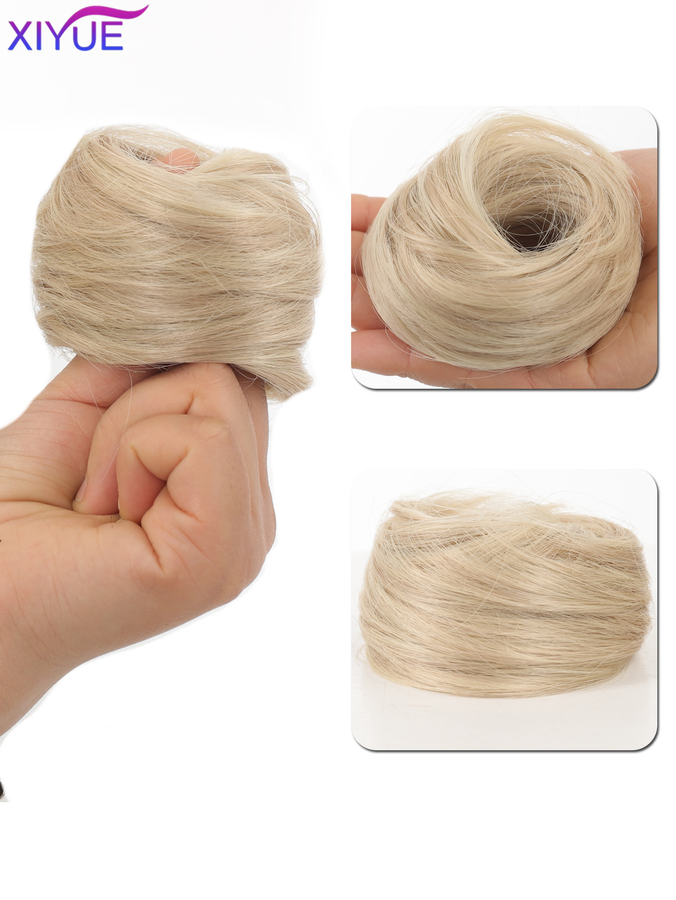 Synthetischer Haarknoten, gerader Chignon, elastisches Gummiband, künstliches Haar, zum Anklipsen auf der Haarschwanzverlängerung, Hochsteckfrisur, Haarteil, Pferdeschwanz: 4/27HL