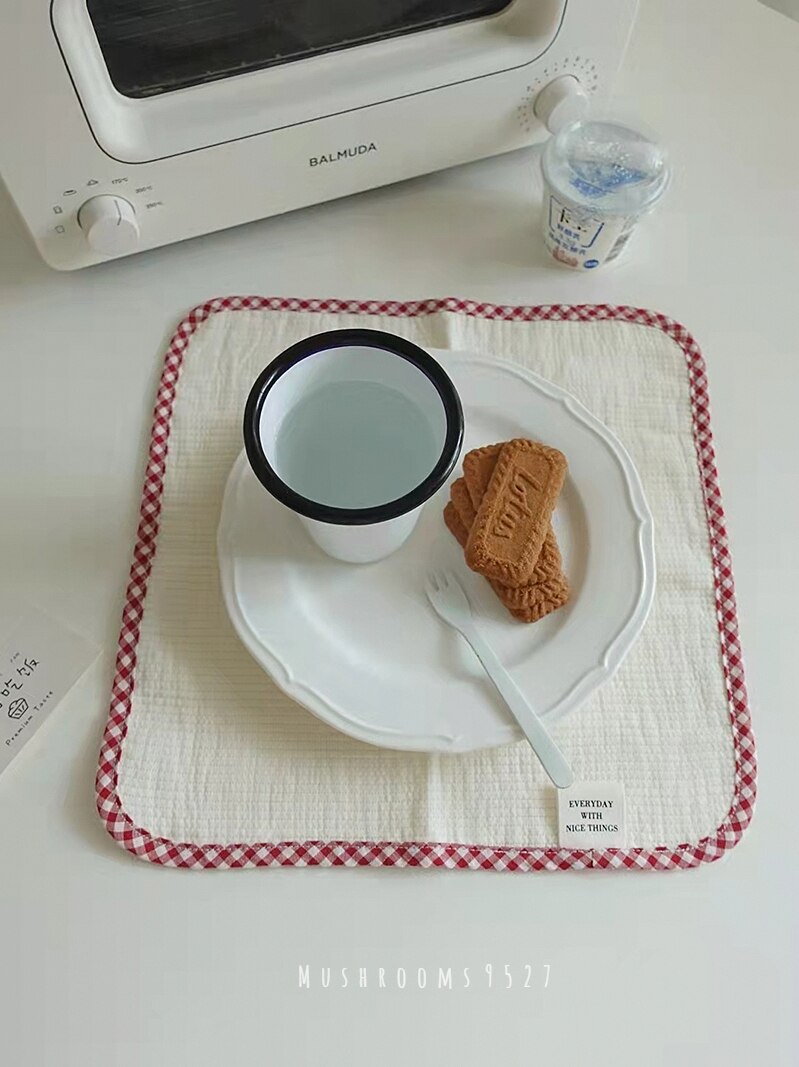Korean Style Cute Cotton Gauze Checked Edging Napkins Placemats Rags Dust Cover Photo Background