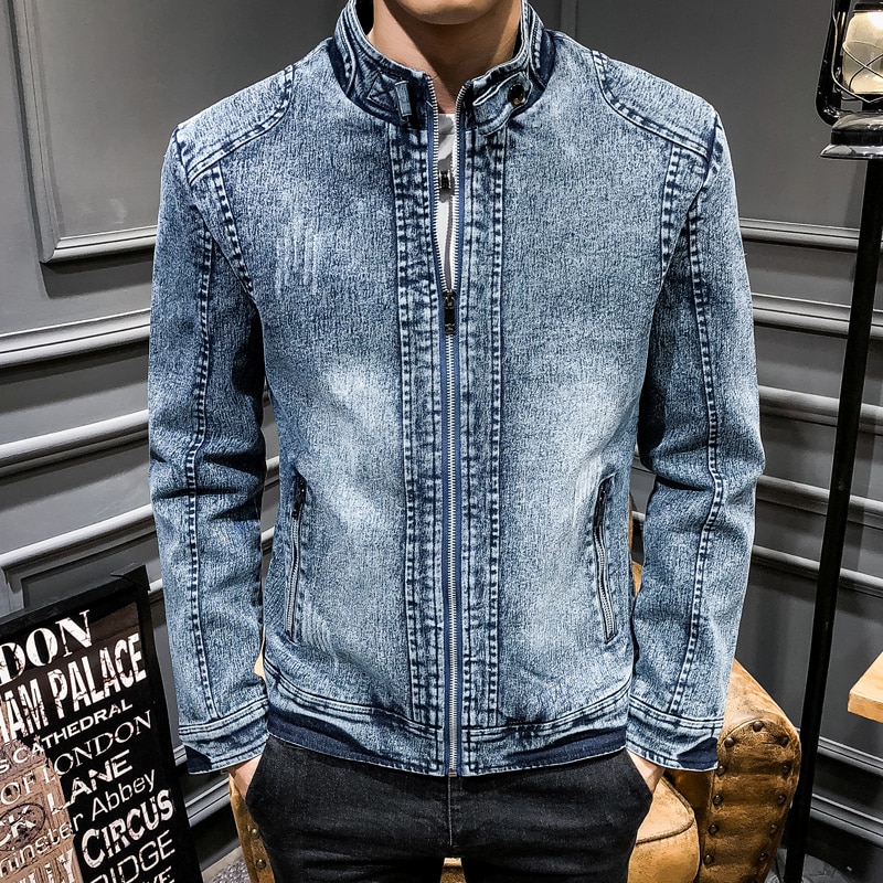 men's jacket retro denim jacket men's trend Slim solid color casual jacket men's denim jacket