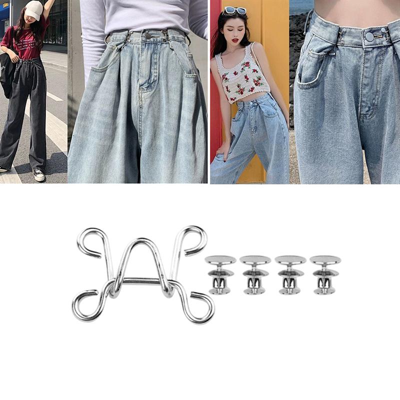 4 Sets Reduce Pants Waist Button Jeans Pants Fit Buton Perfect Fit Instant Replacement No Sew Jeans Buckles Thin Waist Buckles