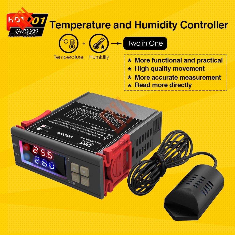 Sht 2000 termostat temperatur fugtighedsregulering termometer hygrometer humidista controller  ac 110v 85-230v 10a digitalt display