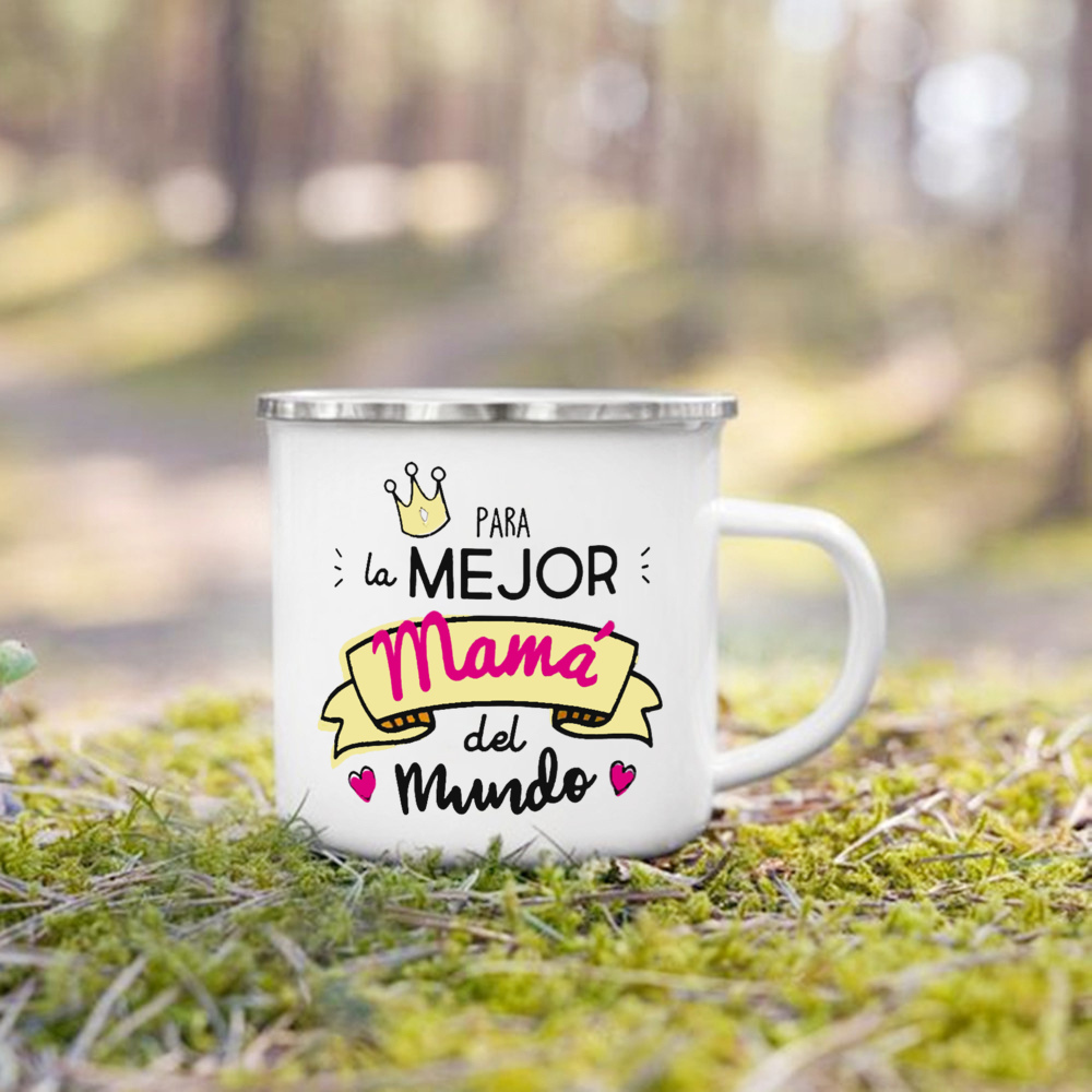 Taza con estampado de la mejor mamá del mundo, tazas de café creativas, bebidas, leche, taza con asa, taza esmaltada para acampar, de cumpleaños para el día de la madre para mamá