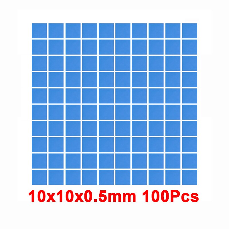 Rgeek 100 Pcs Blauw 10Mm * 10Mm Gpu Cpu Heatsink Cooling Geleidende Siliconen Pad Thermische Pad Термопрокладка: 10x10x0.5mm x 100Pcs