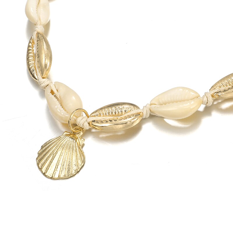 Docona-Tobilleras con colgantes de conchas doradas para mujer, cadenas ajustables para pies, joyería de playa para mujer 6957