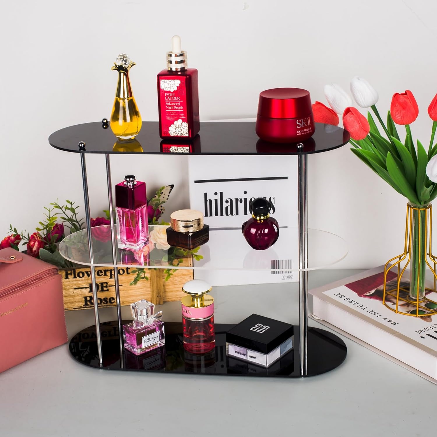Rack de armazenamento de mesa acrílico de 3 camadas, suporte de exibição de copos de perfume e água, armazenamento de cosméticos, organizador de moldura de exibição de joias