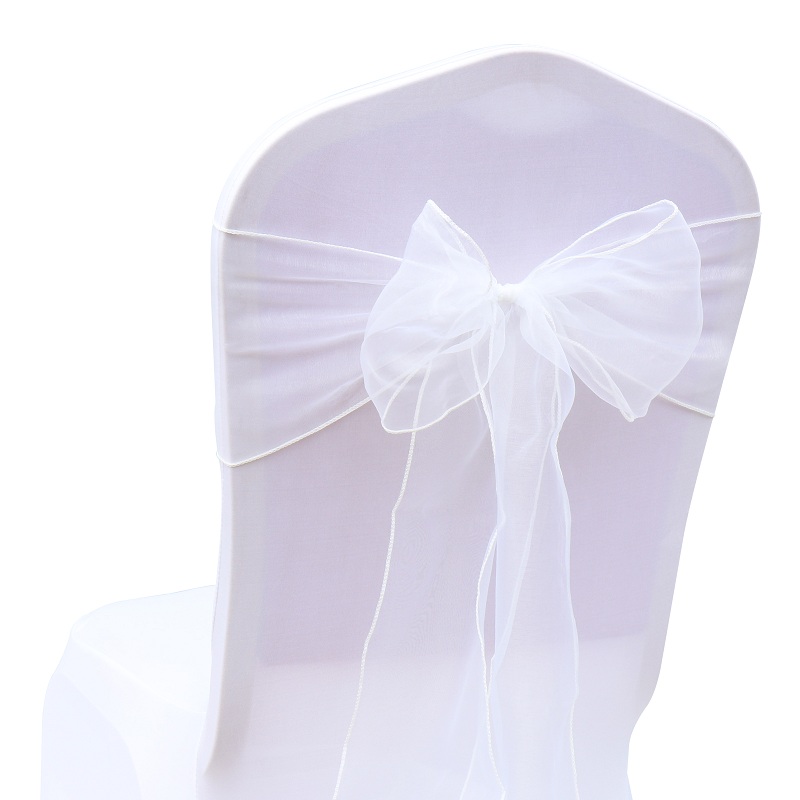 1Stck Organza Hochzeit Stühle Knoten Abdeckung Bogen Dekoration Stuhl Schärpen Bands Stuhl Gürtel Krawatten Für Hochzeiten Party Hotel Bankett Dekor: Weiß