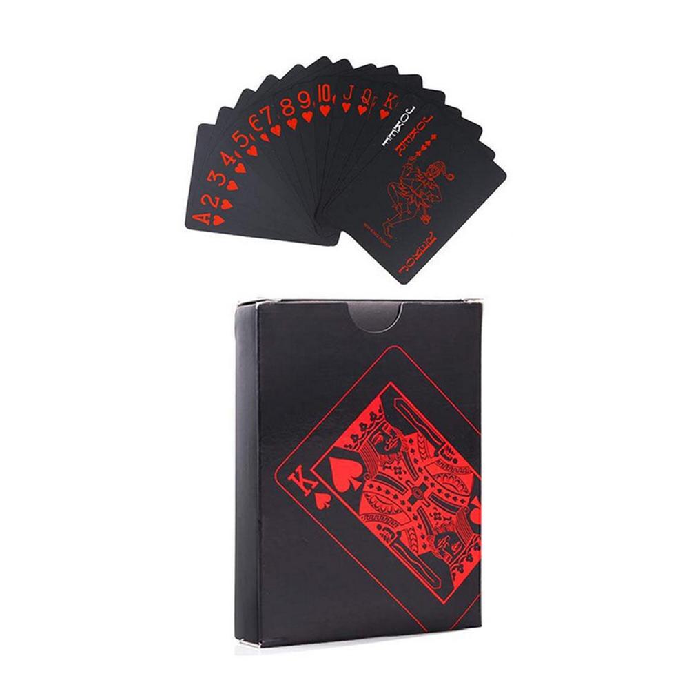 Golden Playing Cards Set Waterproof Plastic PVC Black Color Poker Cards Sets Magic Tricks Poker Box-packed 54sheets/set: H