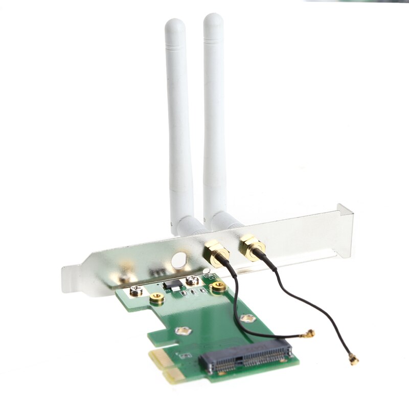 Wireless Wifi Network Card Mini PCI-E To PCI-E 1X Desktop Adapter + 2 Antennas