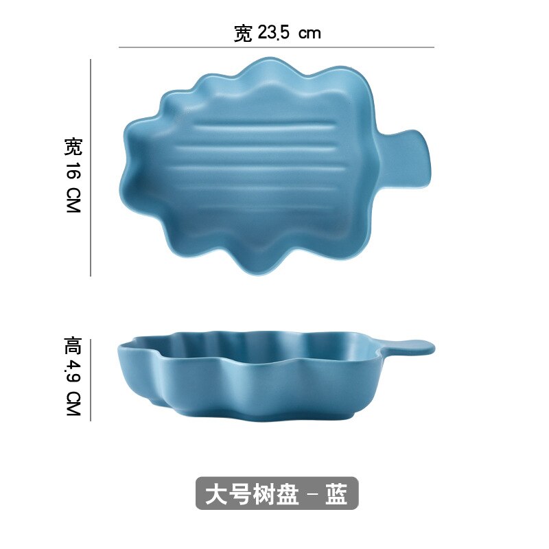Baking Large Baked Rice Baking Plate Salad Bowl Dim Sum Baking Bowl Stripe Christmas Leaf Plate Ceramic Tableware: Blue