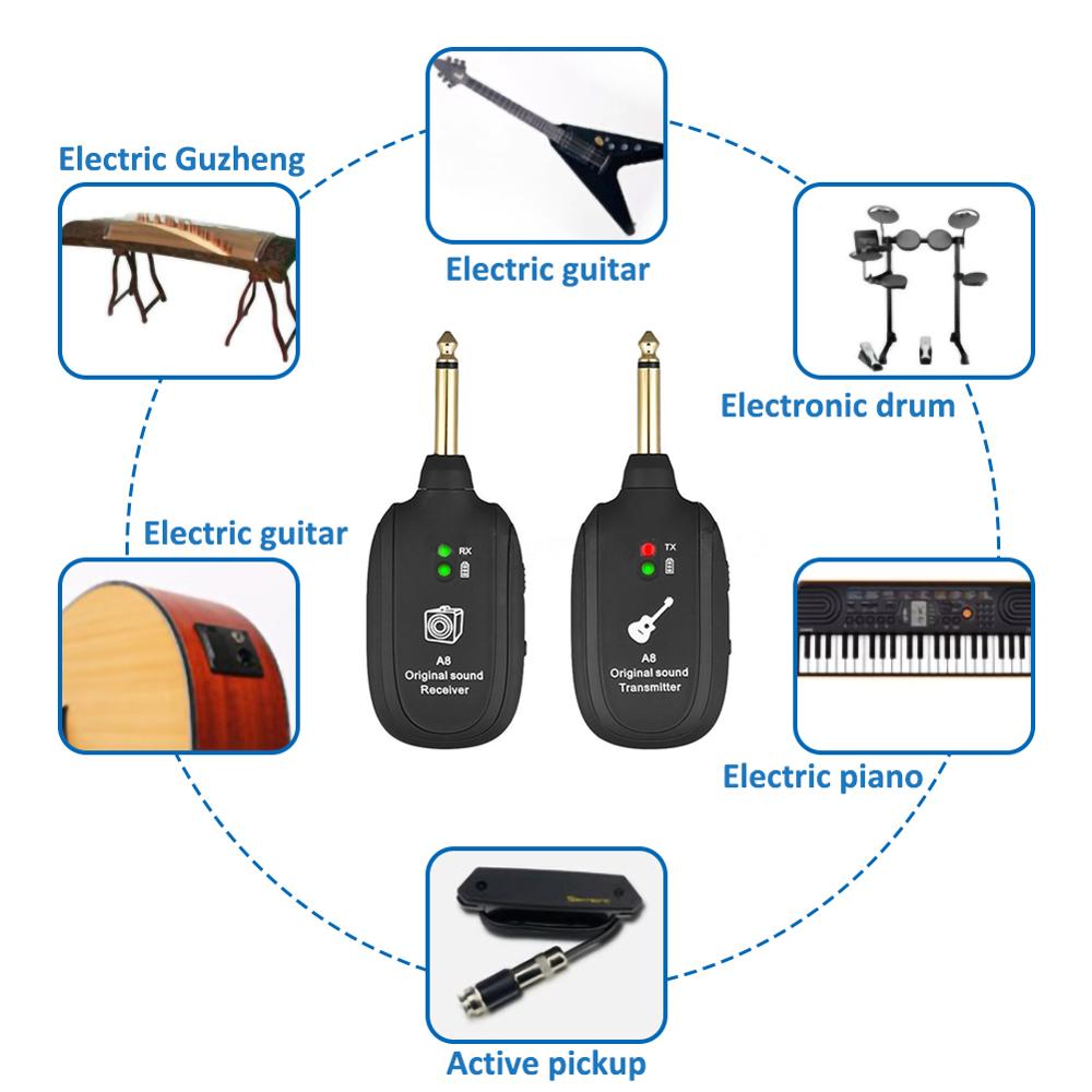 Draadloze Gitaar System Zender Ontvanger Ingebouwde Oplaadbare Ingebouwde Draadloze Oplaadbare Gitaar Zender