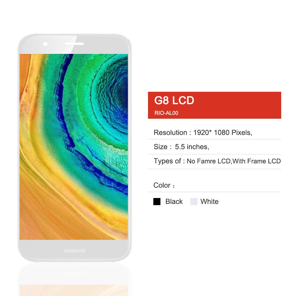 opprinnelig 5.5 '' skjerm til huawei  g8 gx8 lcd-skjerm berøringsskjerm digitaliseringsenhet med ramme til huawei  g8 rio -l01 l02 l03