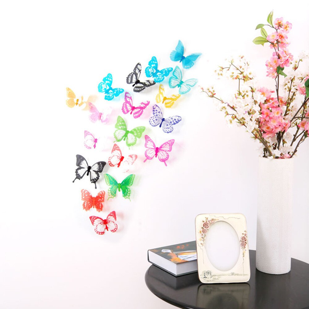 18pcs Decal Wall Stickers Home Decorations 3D Butterfly Rainbow Butterfly 3D Wallpaper Bedroom Decor