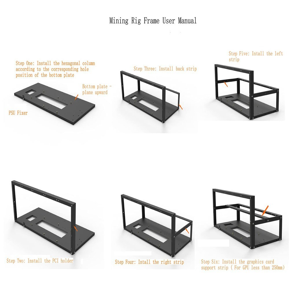 6GPU Open Ethereum Mining Rack Easy To Install Accessory Tools Sturdy Structure Frame Baking Varnish Craft