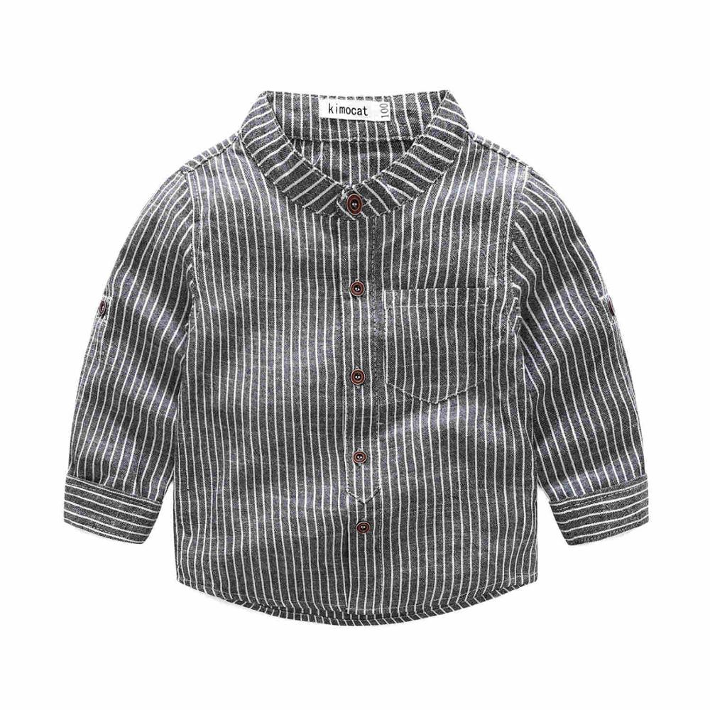 Kimocat Baby Boy Girl Shirt Long Sleeve Spring Autumn Gentleman Striped Cotton Chinese-style Collar Boy's Shirt Children Blusas: Gray / 2T