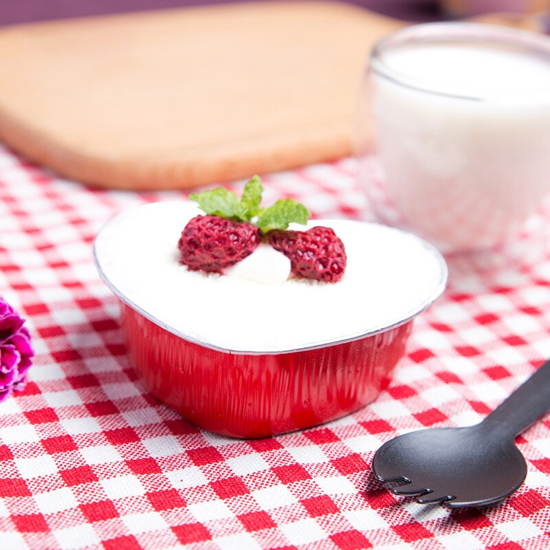 Mini taza de aluminio con forma de corazón para postre, taza desechable para comida, pudín, Mousse, contenedor de gelatina, molde para hornear cupcakes, 10 Uds.