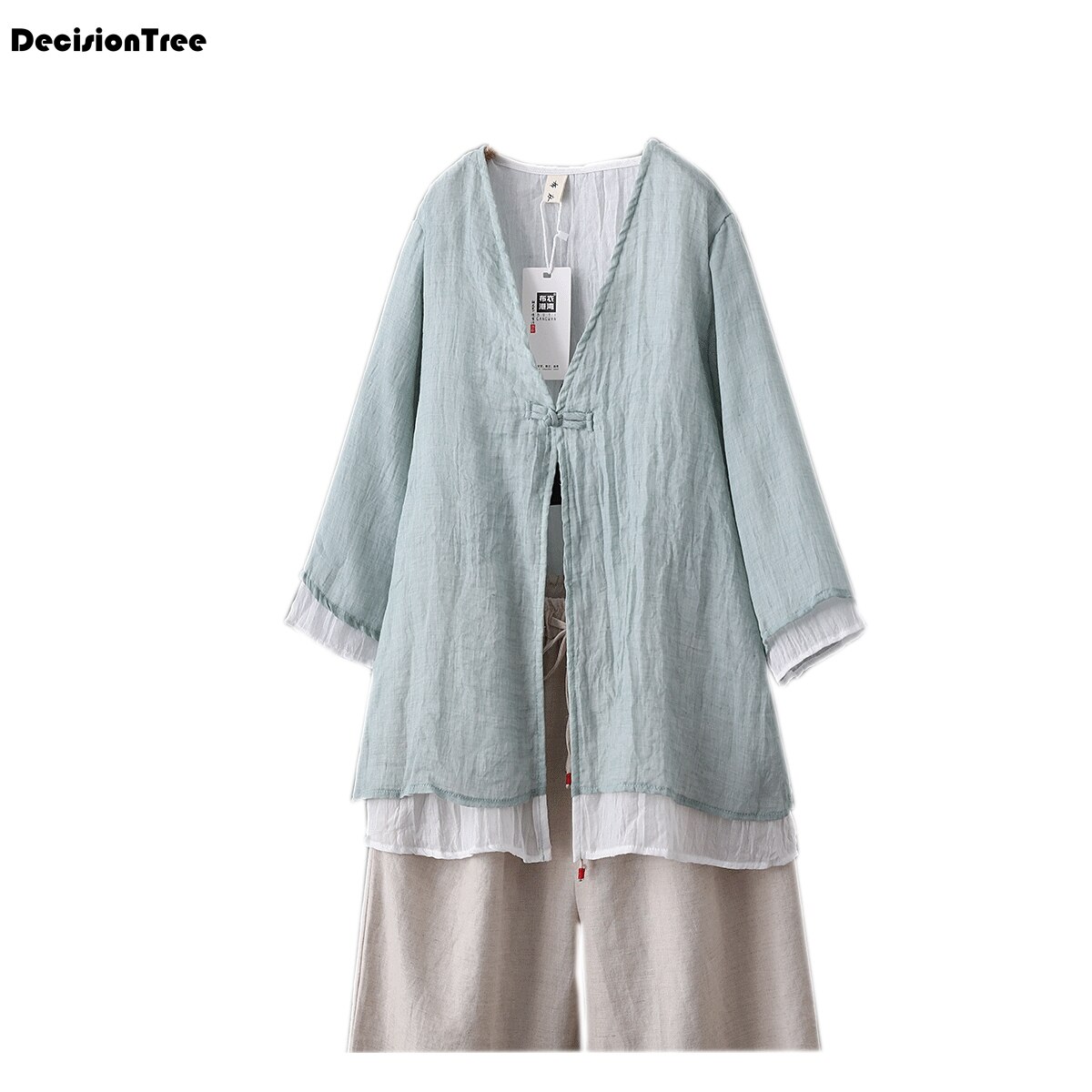 Ropa china tradicional blusas para mujer, Camisa de algodón con botones de lino para mujer oriental hanfu ropa china femenina