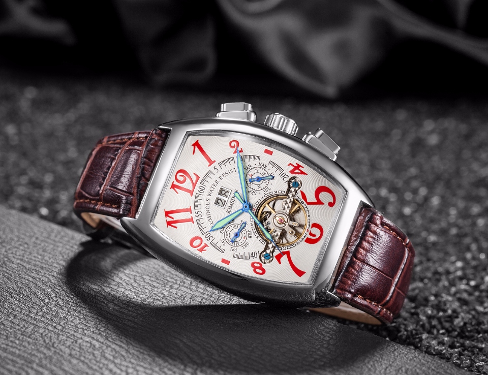 Top KIMSDUN Auto Date Montre hommes boîtier en or de luxe montres mécaniques hommes de en cuir Montre-bracelet Montre Homme