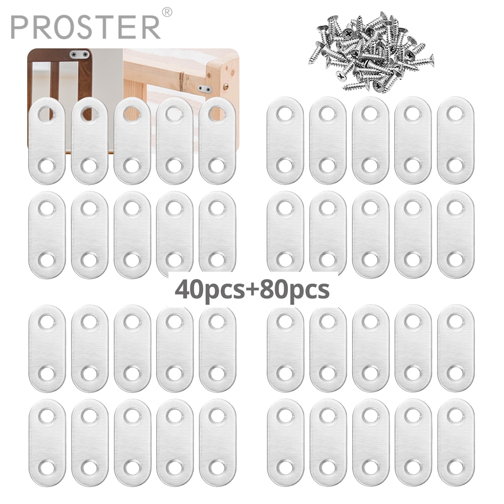 Proster 40Pcs Flat Straight Corner Joining Plates Brace Plate Connector Repair Bracket with Fixing Screw for Window Bed Hardware
