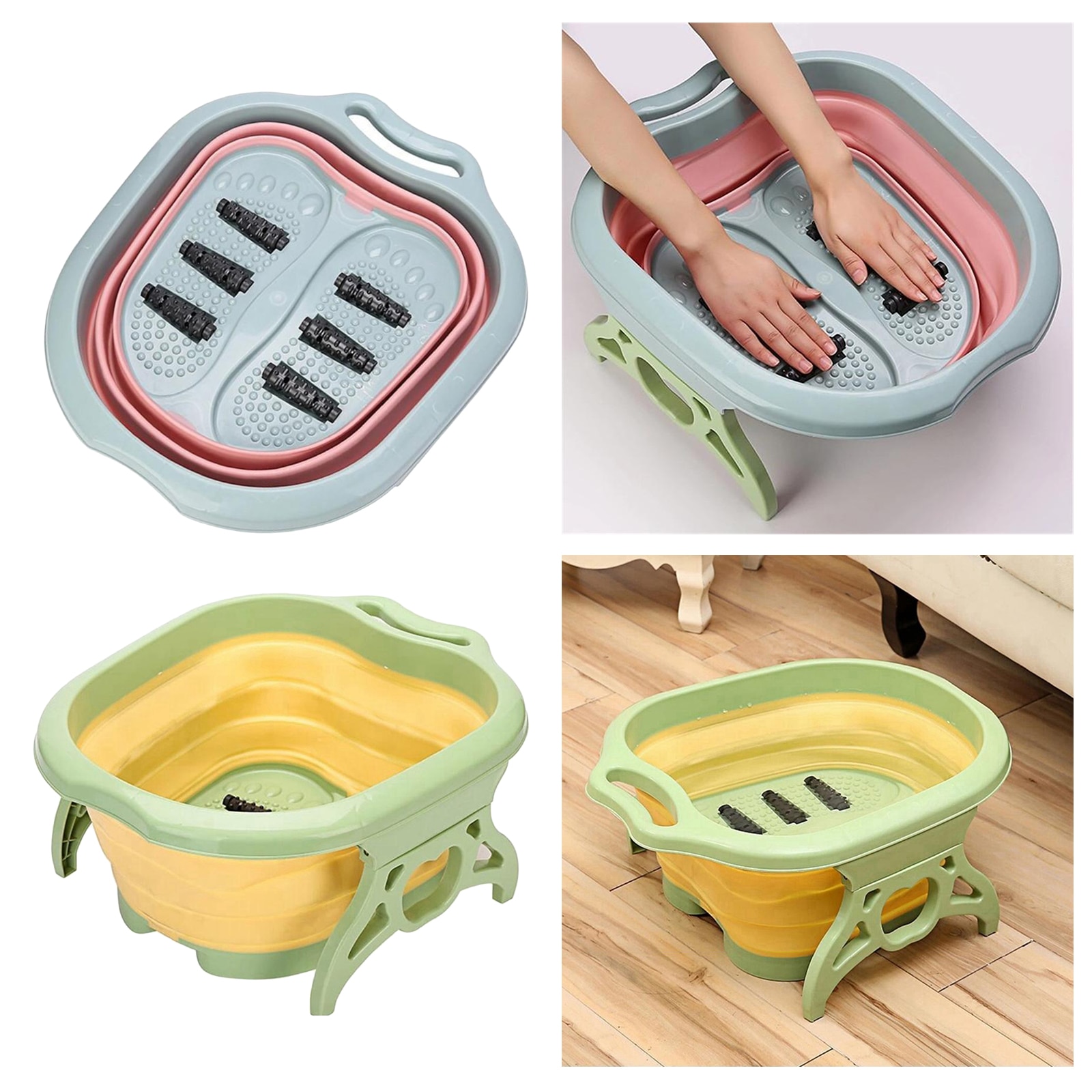 Foldable Foot Soaking Tub Bucket Foot Bath w/ Massage Rollers Foot Care