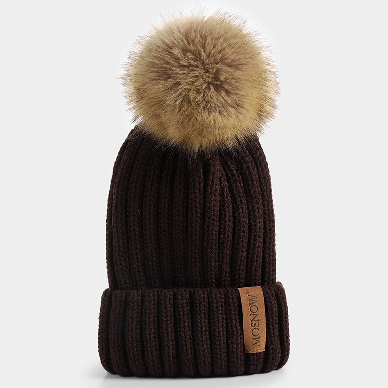 neue Winter frauen Hütte Acryl Bommel Mützen Wärme Ski Kappe Mädchen Hütte Weiblichen Kappe Skullie Künstliche Pompons Hütte: Braun