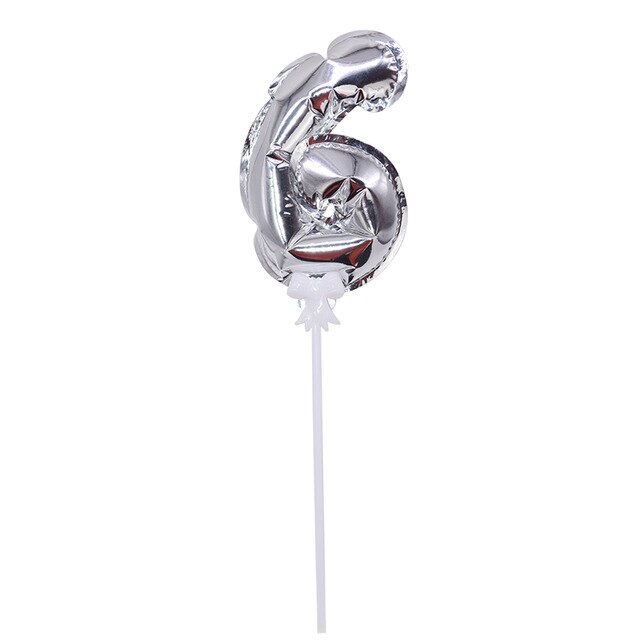 1Pcs Gelukkige Verjaardag Folie Aantal Ballon Cake Topper Kids Verjaardag Bruiloft Cake Decor Automatische Opblaasbare Ballon: silvery 6