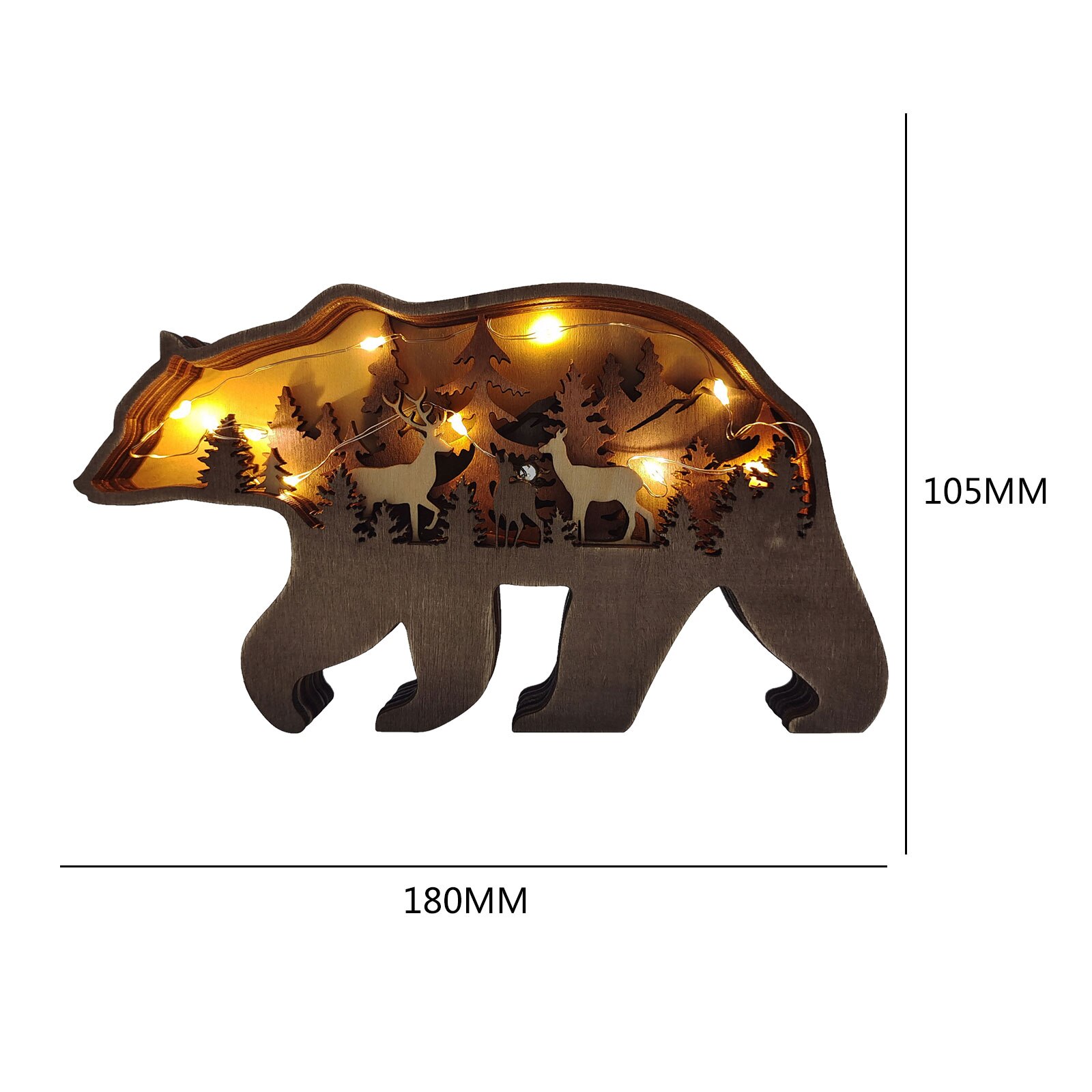 Animal Carving Handcraft Wall Hanging Sculpture 3D Wolf Horse Bear Deer Hand Painted Decorations for Home Living Room: Bear with Light