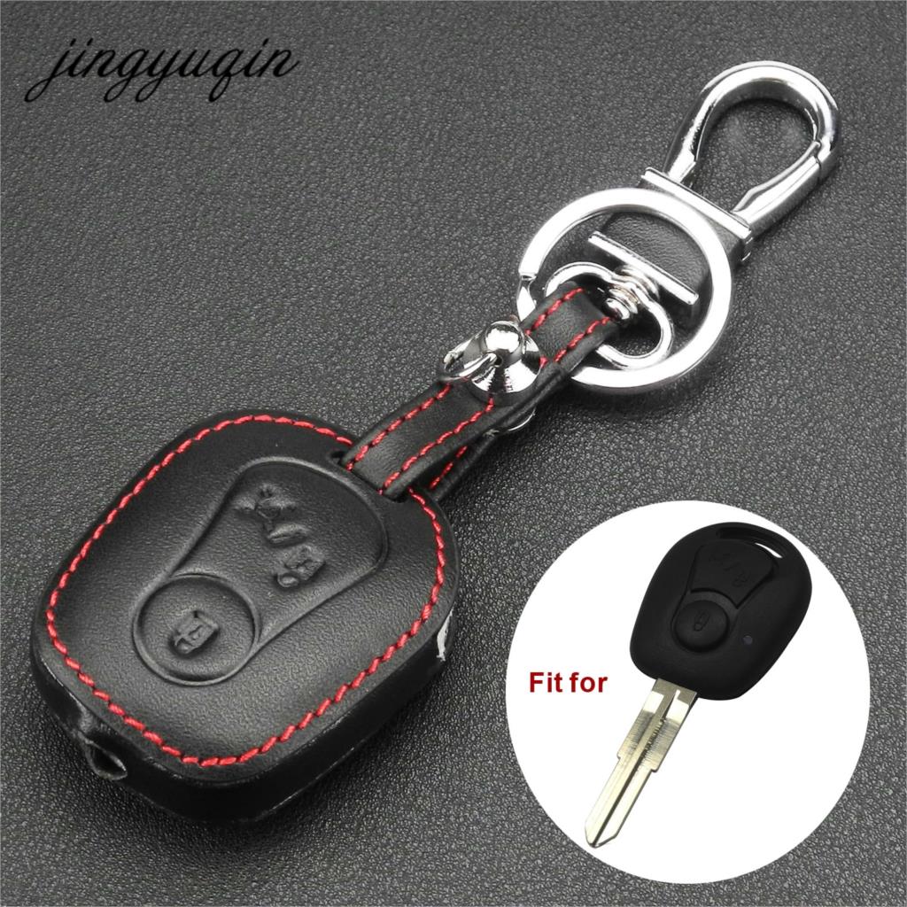 Jingyuqin Leather Cover Voor Ssangyong Actyon Kyron Rexton 2 Knoppen Afstandsbediening Sleutel Case Bescherm Holder