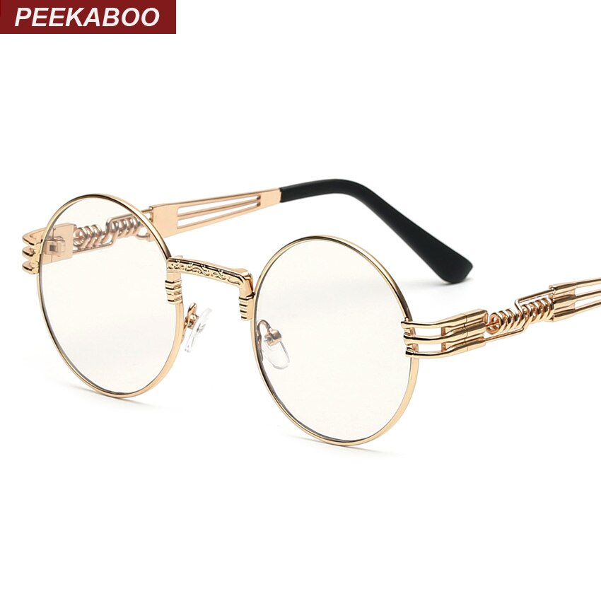 Peekaboo clear gold round frames eyeglasses for women vintage steampunk round glasses frames for men male nerd metal
