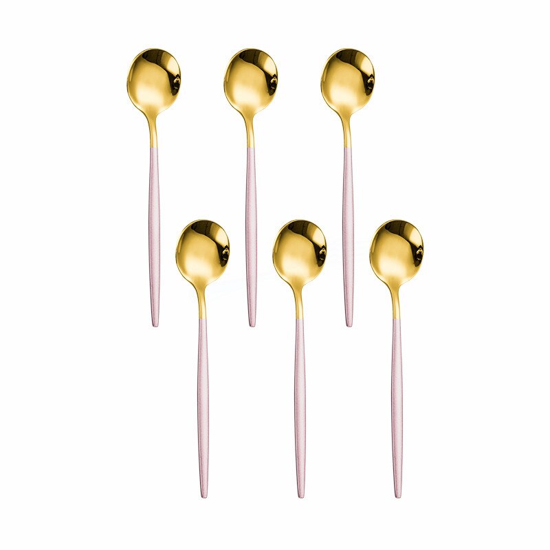 6Pcs Black Silver Cutlery Set Stainless Steel Tea Spoons Dinnerware Set Kitchen Flatware Silverware Tableware Set Eco Friendly: pink gold 6pcs