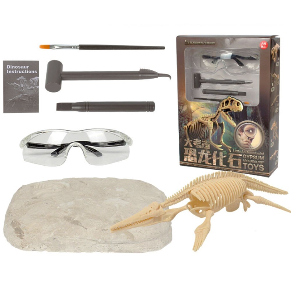 Archaeology Excavation Toys Stegosaurus Triceratops Mammoth Skeleton Models Children DIY Puzzle Games: C with blinkers