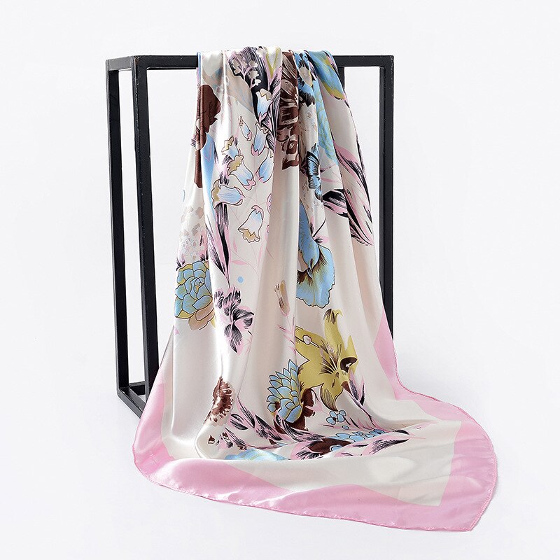 Silke satin sjal kvinnor hår halsduk rosa hhaki tryck hijab scarfs fyrkantiga sjalar och omslag halsdukar för dam 90*90cm: 10