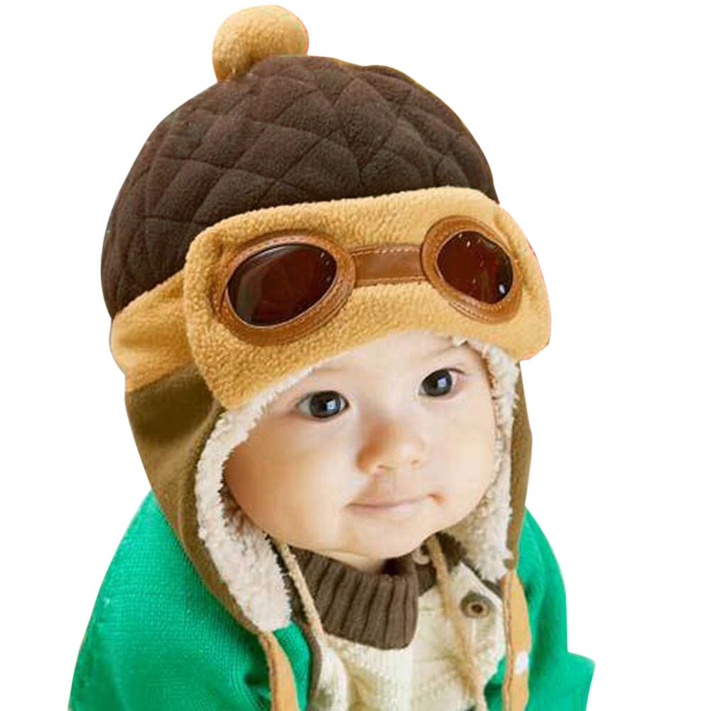 Cute Winter Warm Baby Hats Infant Toddlers Boys Girls Pilot Aviator Warm Caps Soft Eargflap Hat Beanies Cap Pilot Cap: Coffee