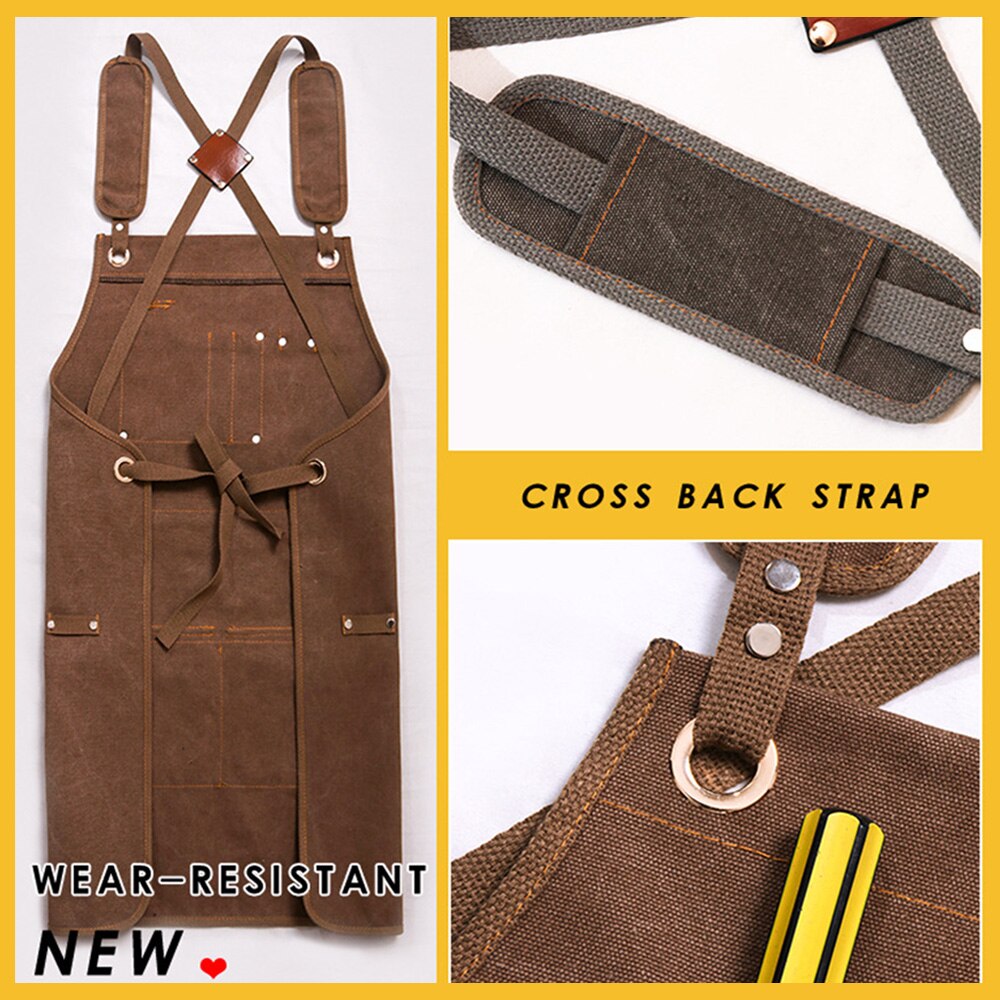 Woodworking Aprons Heavy Duty Waxed Canvas Work Apron with Pockets for Garden Carpenter Blacksmith Shop Apron