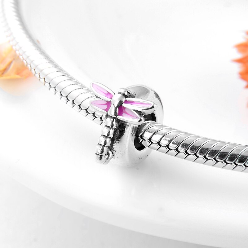 Dragonfly Silicon Spacer beads 925 Sterling Silver Charms bead fit Original European Charms Bracelet Jewelry making