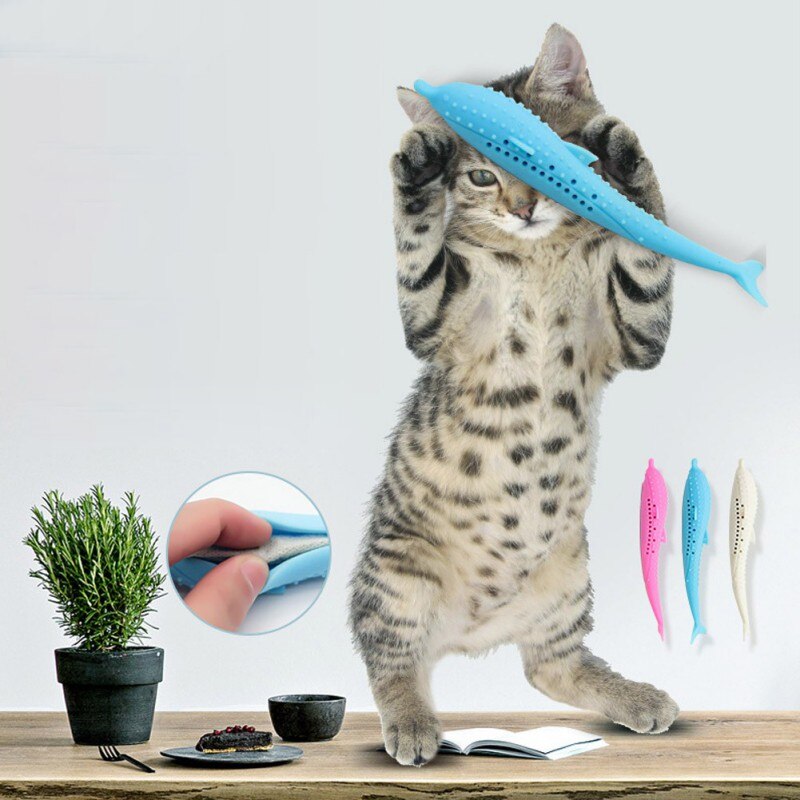 Chew Toy Cat Fish Shape Toothbrush Pet Teeth Toy Interactive Cat Dental Toy Soft Silicone