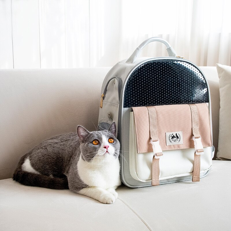 Mochila transpirable para transportar gatos y mascotas, bolsa de transporte plegable de gran capacidad, portátil, para viajes al aire libre: Khaki