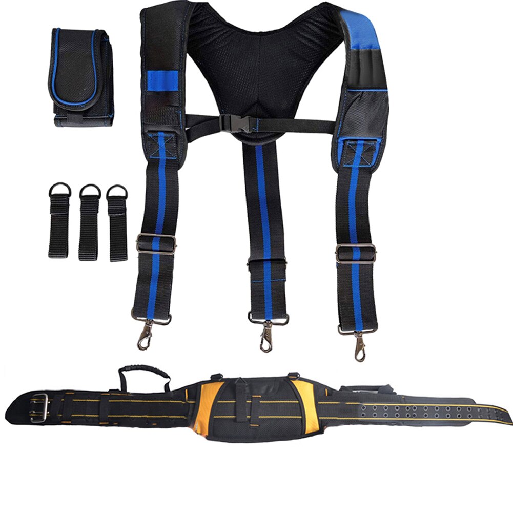 Tool Belt Suspenders Pouch Bag Nail Pocket Set Adjustable Lumbar Support Multi Function Tools Bag for Carpenter Electrician: Bule Y